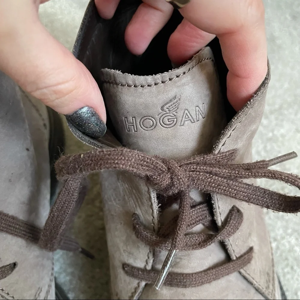 Hogan Brown Taupe Nubuck Desert Lace Up Chukka Boots Size 7.5